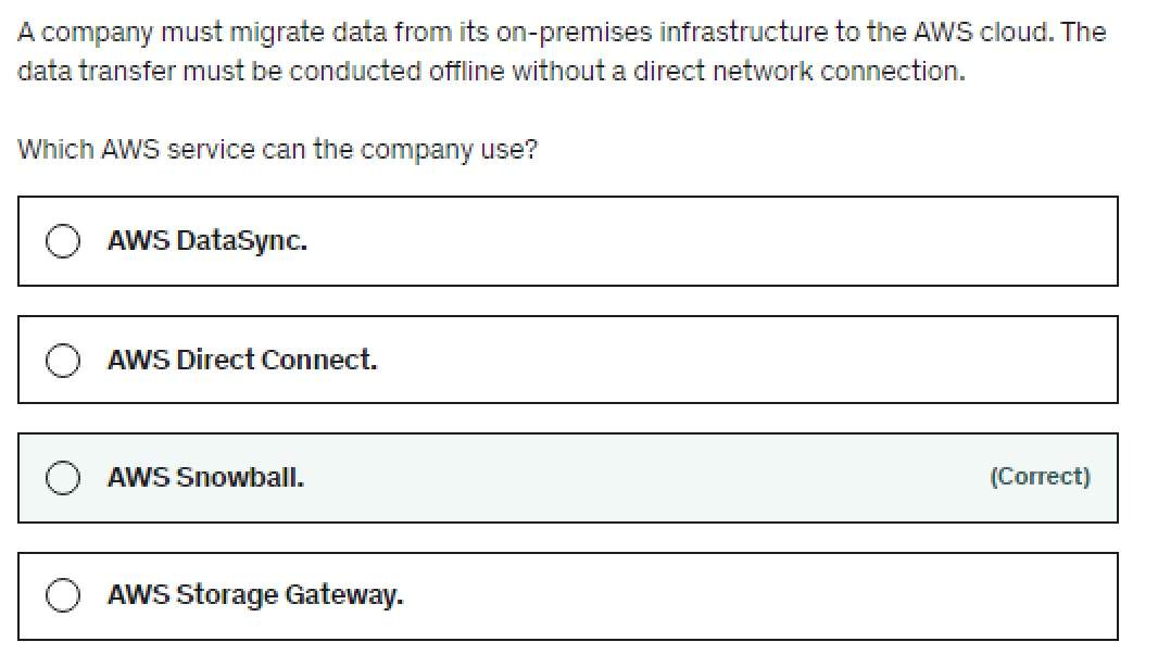 A Company Must Migrate Data From Its On Premises Infratructure To The Aws Cloud
