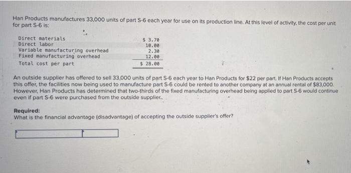 Han Products Manufactures 33 000 Units Of Part 5 6 Each Year For Use On Its Production Line At This Level Of Activity 1
