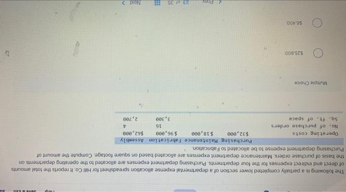 Vasar 5 The Following Is A Partially Completed Lower Section Of A Departmental Expense Allocation Spreadsheet For Hil 1