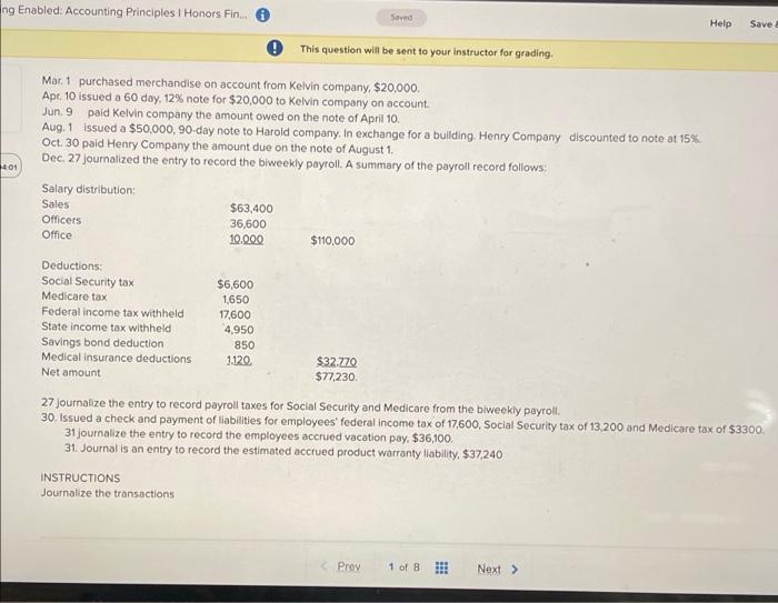 Ng Enabled Accounting Principles 1 Honors Fin Soved Help Save This Question Will Be Sent To Your Instructor For Gradi 1