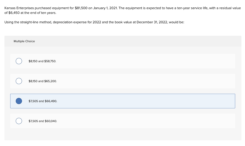Kansas Enterprises Purchased Equipment For 81 500 On January 1 2021 The Equipment Is Expected To Have A Ten Year Serv 1