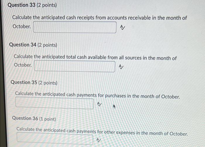 Cash Balance October 1st 92 250 Cash Sales In October 450 000 Credit Sales For The Month Of August 300 000 September 2