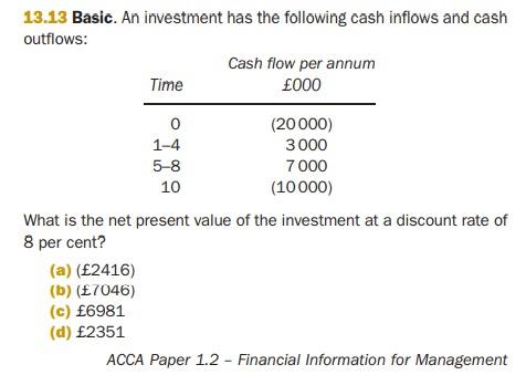 13 13 Basic An Investment Has The Following Cash Inflows And Cash Outflows Cash Flow Per Annum Time 000 0 20 000 1 1
