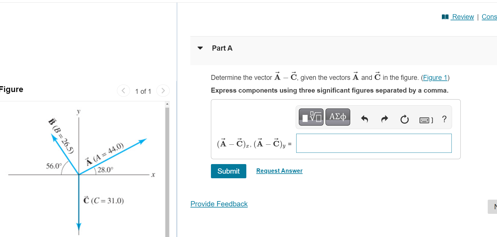 Determine The Vector A C Given The Vectors A And C In The Figure Express Components Using Three Significant Figures Se 1