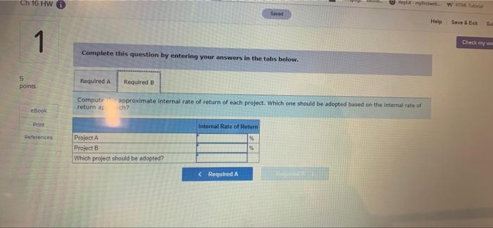 W Card Help Save Exit Submit Check My Work Problem 16 19a Algo Usnet Present Value And Internal Rate Of Return To Ev 3