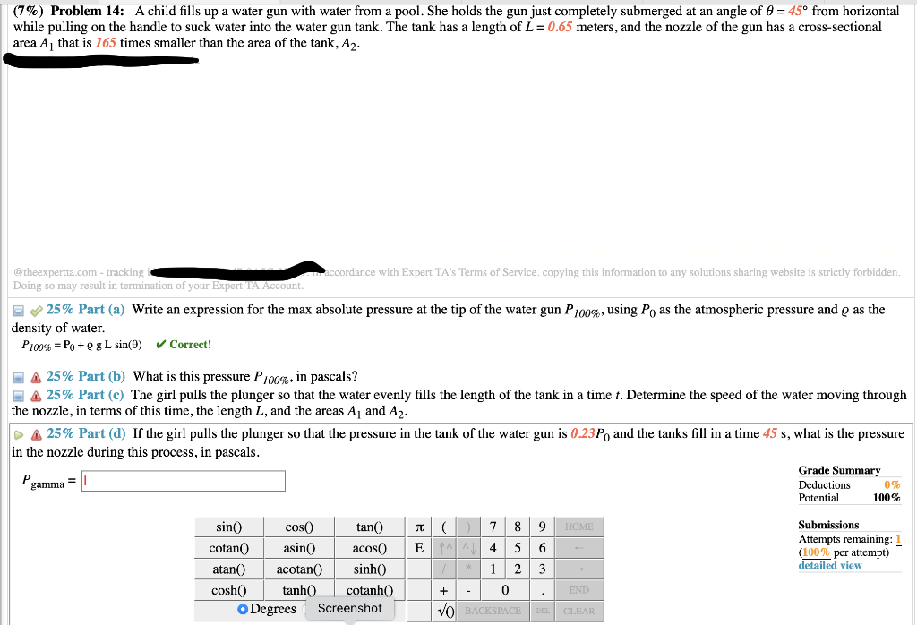 7 Problem 14 A Child Fills Up A Water Gun With Water From A Pool She Holds The Gun Just Completely Submerged At An 1
