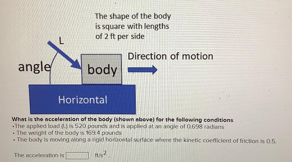 The Shape Of The Body Is Square With Lengths Le Rection Of Motion What Is The Acceleration Of The Body Shown Above For 1