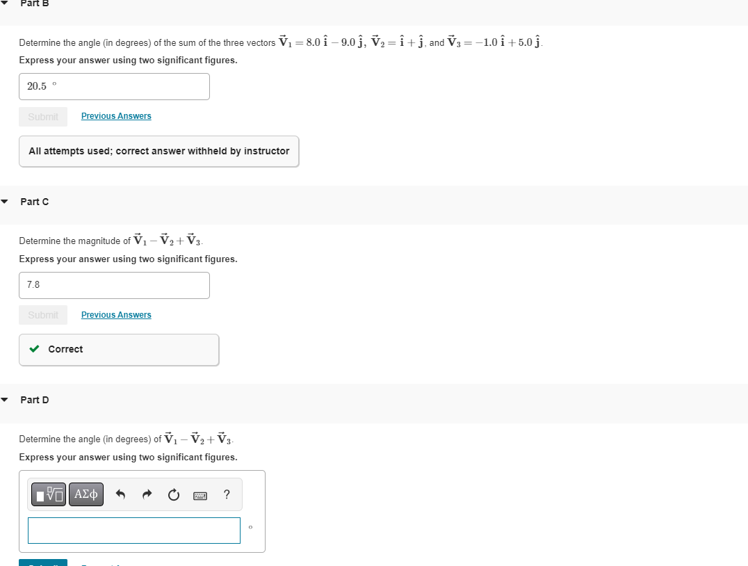 Determine The Angle In Degrees Of The Sum Of The Three Vectors V1 8 0i 9 0j V2 I J And V3 1 0i 5 0j Exp 1