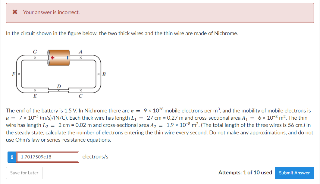 In The Circuit Shown In The Figure Below The Two Thick Wires And The Thin Wire Are Made Of Nichrome The Emf Of The Bat 1