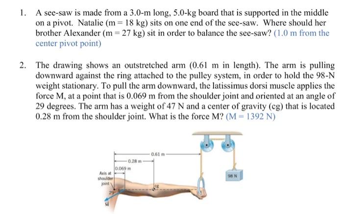 1 A See Saw Is Made From A 3 0 M Long 5 0 Kg Board That Is Supported In The Middle On A Pivot Natalie M 18 Kg Sits 1
