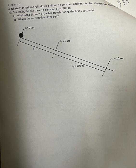 Problem 6 Last 5 Seconds The Ball Travels A Distance D2 200 M A What Is The Distance D1 The Ball Travels During Th 1