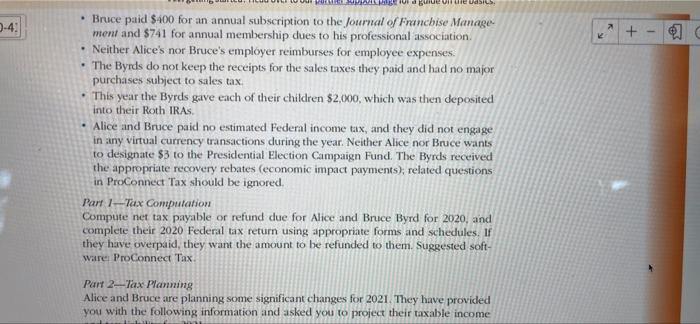 Tax Return Problems 41 Alice And Bruce M Byrd Are Married Taxpayers Who File A Joint Return Their Social Security Num 4