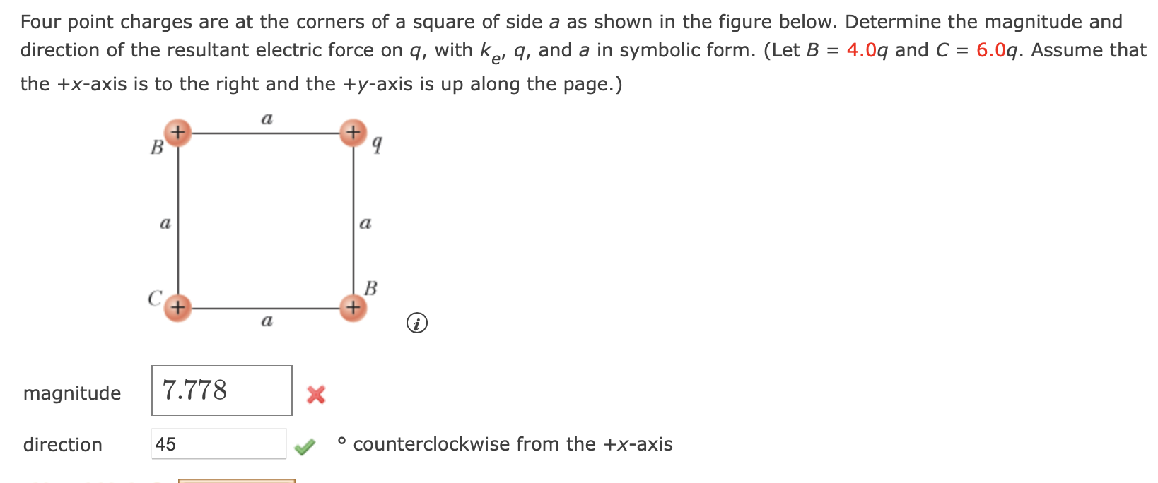 Four Point Charges Are At The Corners Of A Square Of Side A As Shown In The Figure Below Determine The Magnitude And Di 1