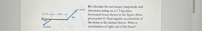 8 Calculate The Net Torque Magnitude And Direction Acting On A 1 5 Kg Mass Horizontal Beam Shown In The Figure About 1