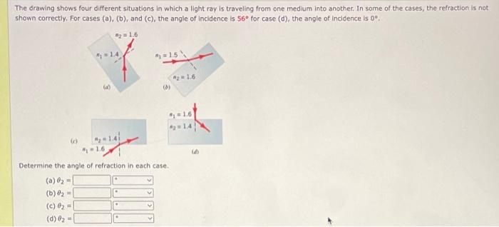 The Drawing Shows Four Different Situations In Which A Light Ray Is Traveling From One Medium Into Another In Some Of T 1