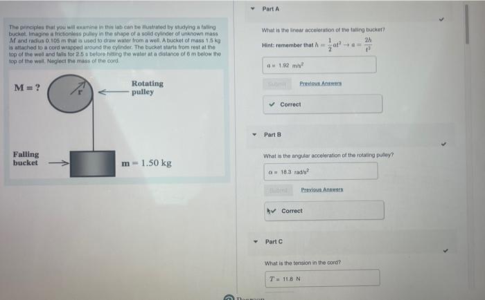 What Is The Linear Acceleration Of The Tallng Bucket Buckot Imagine In Frictionless Puliey In Than Shape Of A Solid Cy 1