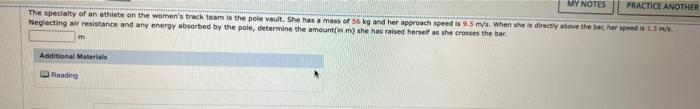 Neglecting Alr Reaistance And Any Energy Absecbed By The Pole Determine The Ameunt Mm M She Has Raised Herself As She 1