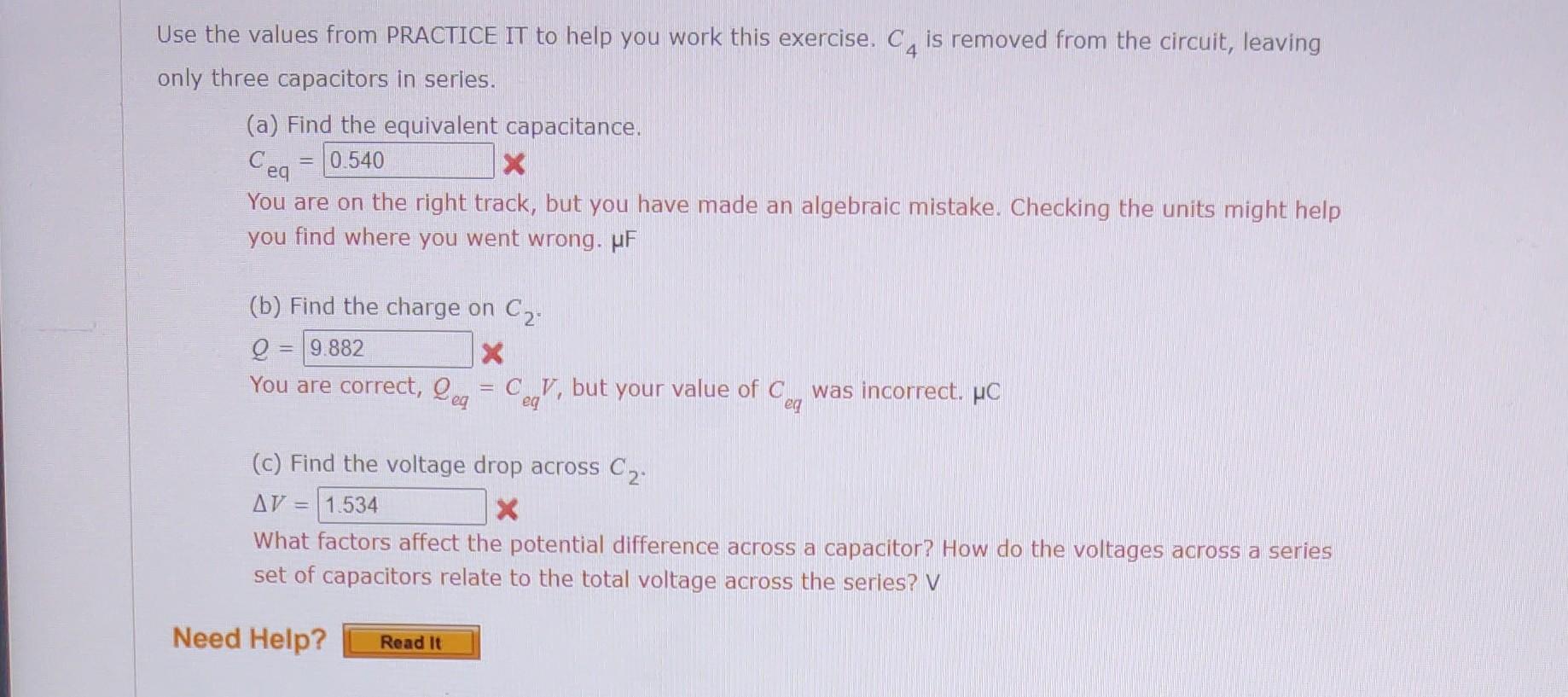 Use The Worked Example Above To Help You Solve This Problem Four Capacitors Are Connected In Series With A Battery As 2