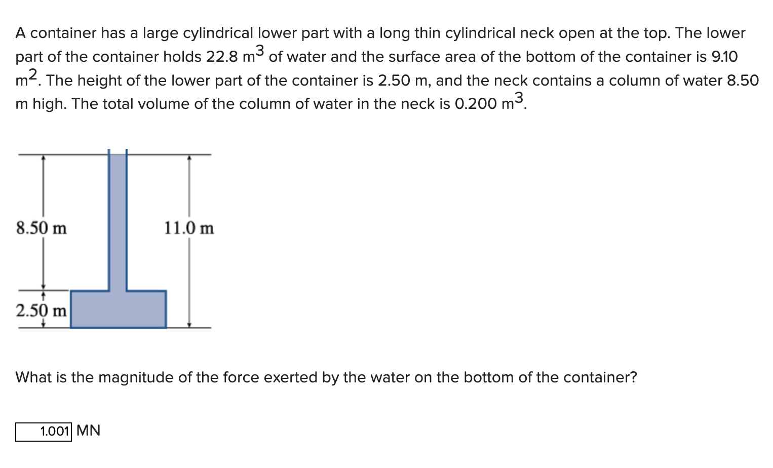 A Container Has A Large Cylindrical Lower Part With A Long Thin Cylindrical Neck Open At The Top The Lower Part Of The 1