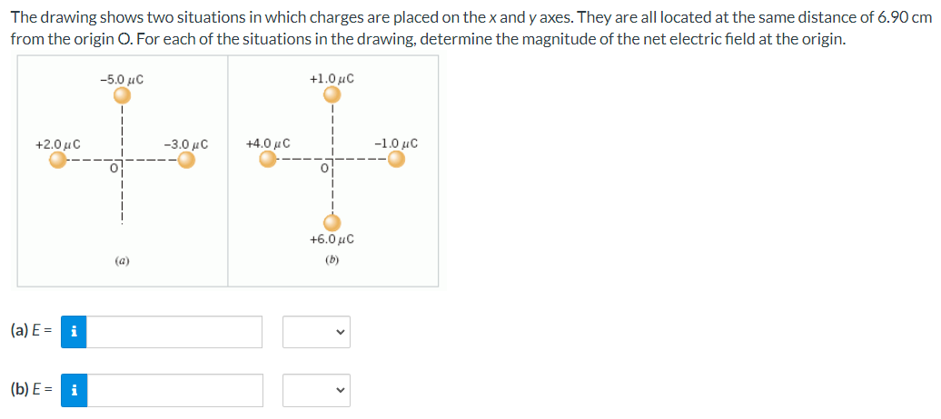 The Drawing Shows Two Situations In Which Charges Are Placed On The X And Y Axes They Are All Located At The Same Dista 1
