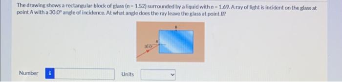 The Drawing Shows A Rectangular Block Of Glass N 1 52 Surrounded By A Liquid With N 1 69 A Ray Of Light Is Incident 1
