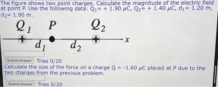 The Figure Shows Two Point Charges Calculate The Magnitude Of The Electric Field At Point P Use The Following Data Q1 1