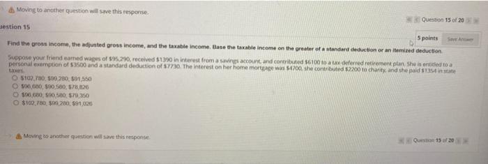 4moving To Another Question Will Save This Response Question 15 Of 20 Jestion 15 Spoints Saman Find The Gross Income T 1
