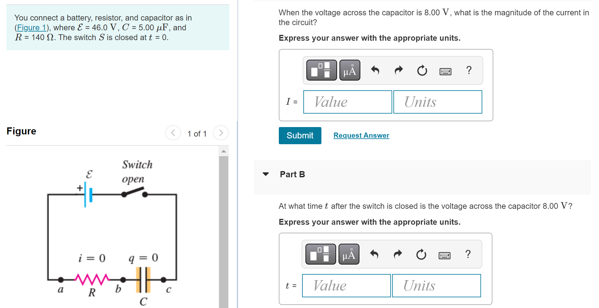 You Connect A Battery Resistor And Capacitor As In When The Voltage Across The Capacitor Is 8 00 V What Is The Magni 1