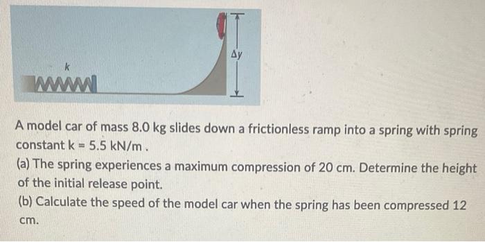 A Model Car Of Mass 8 0 Kg Slides Down A Frictionless Ramp Into A Spring With Spring Constant K 5 5kn M A The Spring 1
