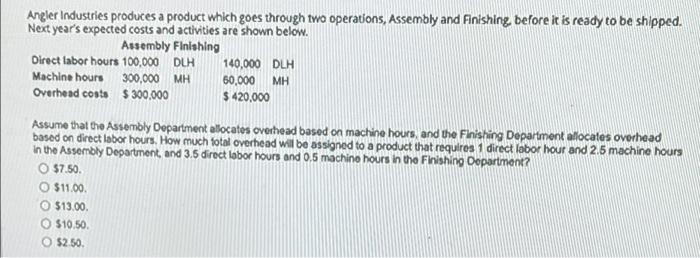 Angler Industries Produces A Product Which Goes Through Two Operations Assembly And Finishing Before It Is Ready To Be 1