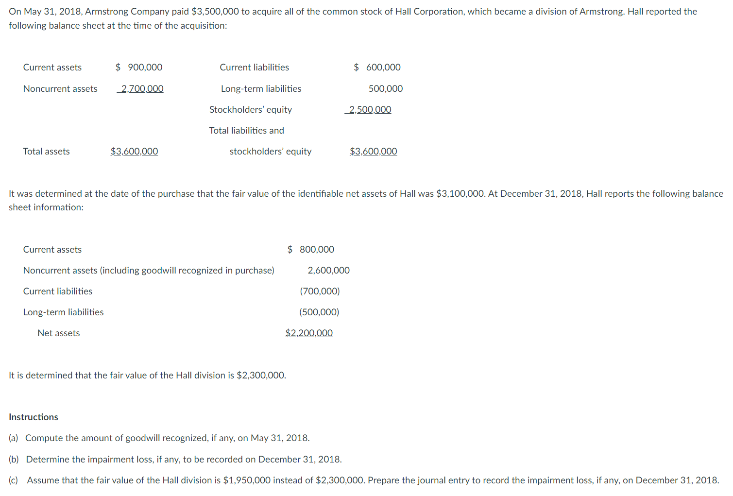 On May 31 2018 Armstrong Company Paid 3 500 000 To Acquire All Of The Common Stock Of Hall Corporation Which Became 1