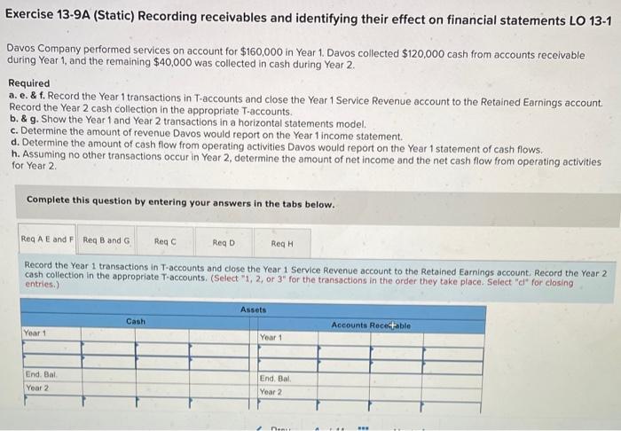 Exercise 13 9a Static Recording Receivables And Identifying Their Effect On Financial Statements Lo 13 1 Davos Company 1