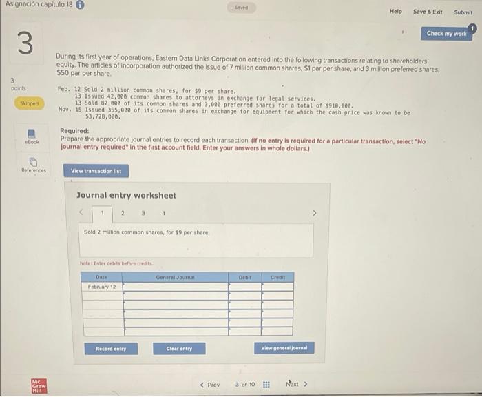 Asignacion Capitulo 18 Seved Help Save Exit Submit Check My Work 3 3 Points Shipoed During Its First Year Of Operation 1