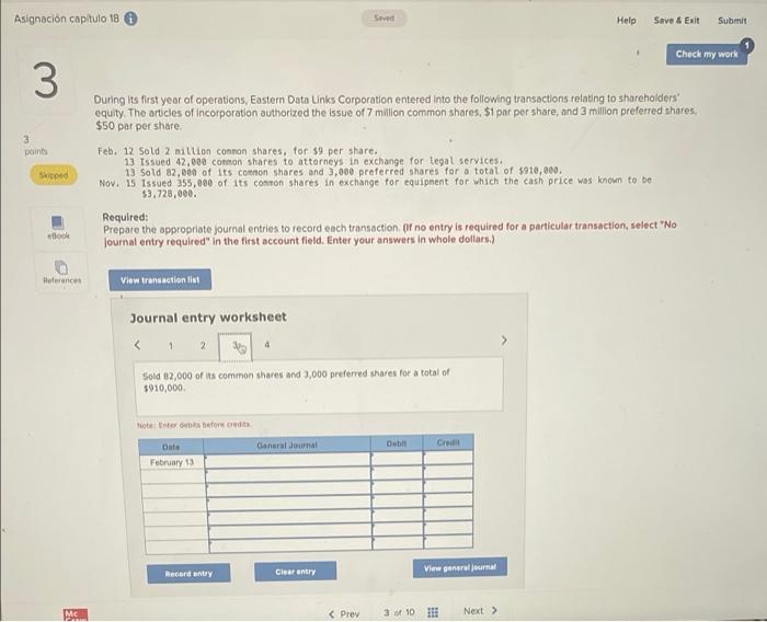 Asignacion Capitulo 18 Seved Help Save Exit Submit Check My Work 3 3 Points Shipoed During Its First Year Of Operation 3