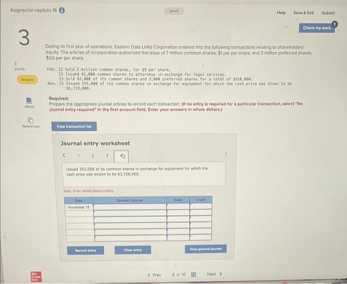 Asignacion Capitulo 18 Seved Help Save Exit Submit Check My Work 3 3 Points Shipoed During Its First Year Of Operation 4