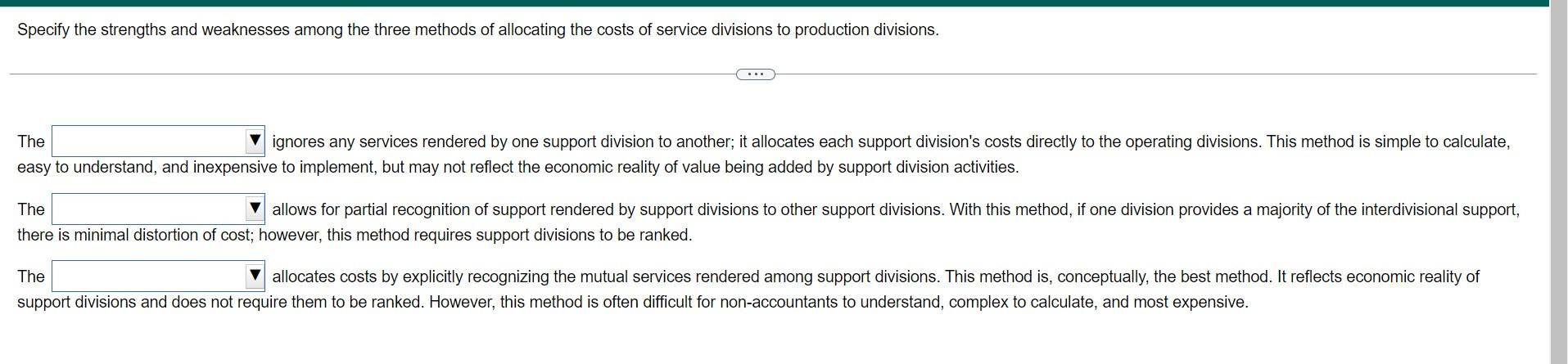 Specify The Strengths And Weaknesses Among The Three Methods Of Allocating The Costs Of Service Divisions To Production 1