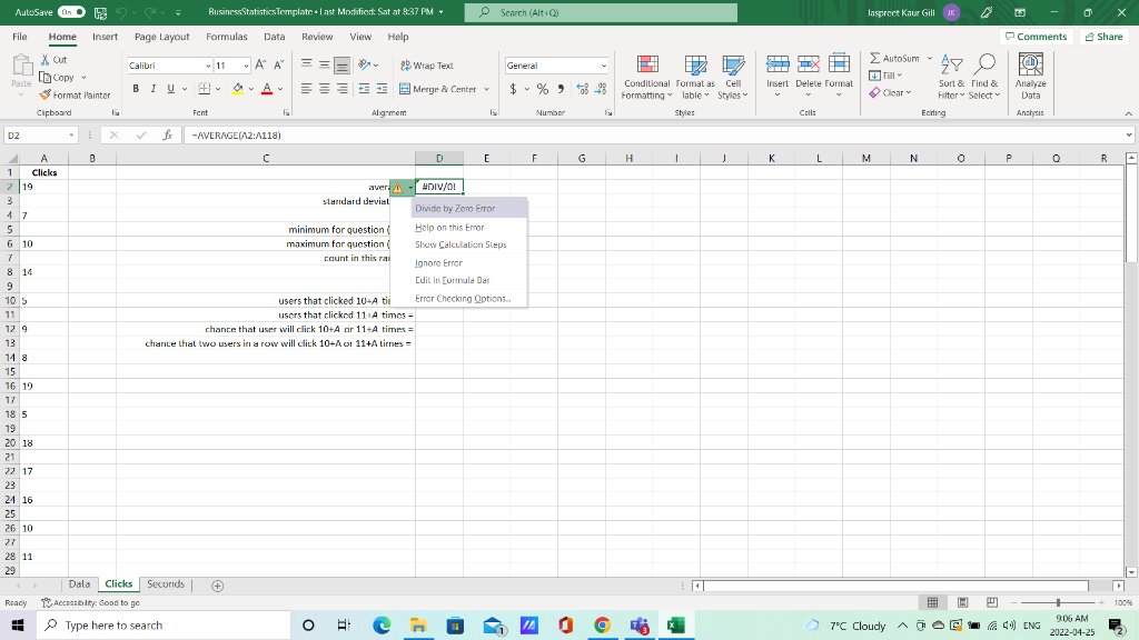 Autosave On Del Businessstatistics Template Last Modified Sat At 8 37 Pm Search Alti Jaspreet Kaur Gill K File Home In 1