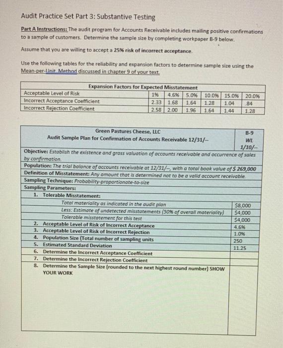 Audit Practice Set Part 3 Substantive Testing Part A Instructions The Audit Program For Accounts Receivable Includes M 1
