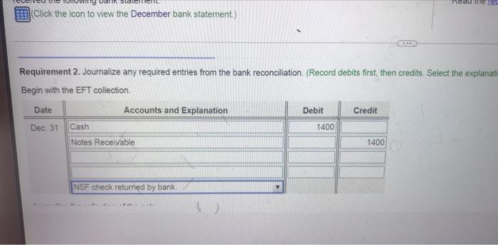 Data Table Nciliation Follow Thditional Information Ember 3 Cash Receipts Date Cash Debit Dec 4 4 140 9 550 14 52 3