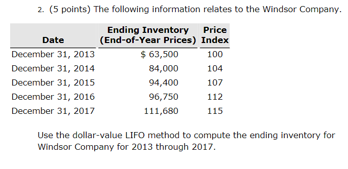 2 5 Points The Following Information Relates To The Windsor Company Date December 31 2013 December 31 2014 Decembe 1