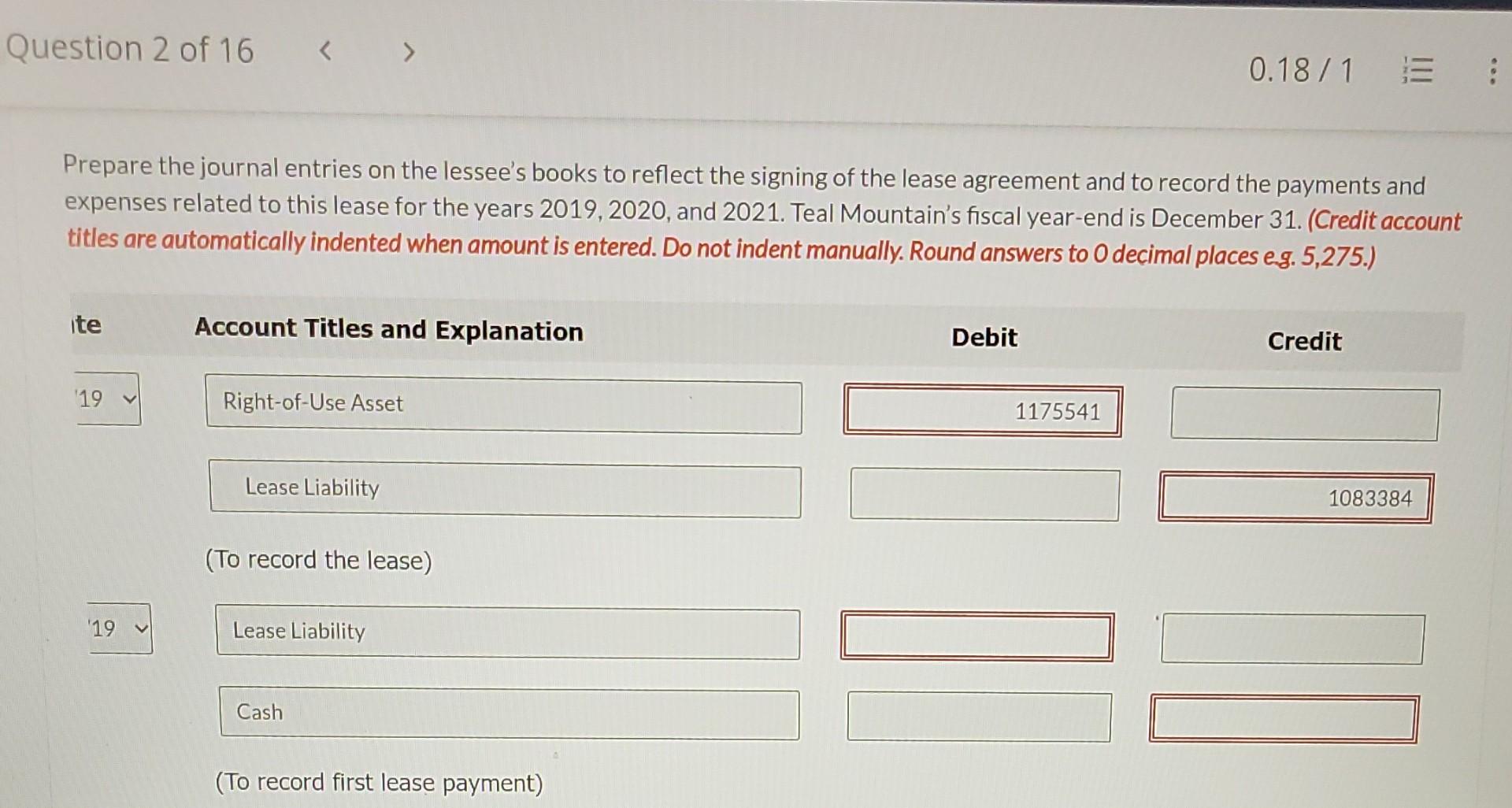 Assume That On December 31 2019 Teal Mountain Aerospace Signs A 8 Year Non Cancelable Lease Agreement To Lease A Hang 2