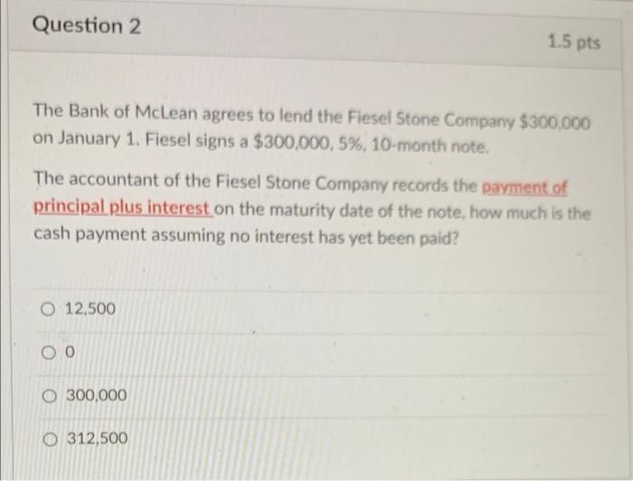 Question 1 2 5 Pts Which Of The Following Would Be Classified As A Current Liability On The Balance Sheet O Accounts Pa 2