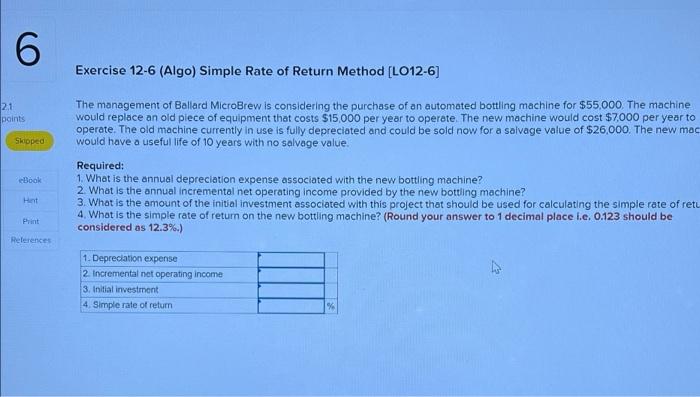 Chapter 12 Graded Homework Saved 5 Exercise 12 5 Algo Preference Ranking L012 5 Information On Four Investment Propo 2