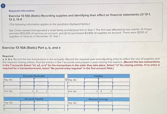 0 Required Information Exercise 13 10a Static Recording Supplies And Identifying Their Effect On Financial Statements 1