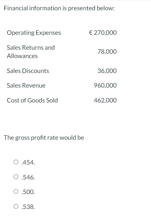 Financial Information Is Presented Below Operating Expenses 270 000 Sales Returns And Allowances 78 000 Sales Discoun 1