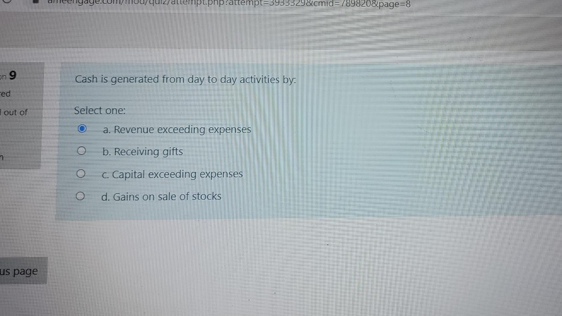 Quiz Dllempt Php Attempt 3933329 Cmid 789820 Page 8 En 9 Cash Is Generated From Day To Day Activities By Ed Out Of Sele 1
