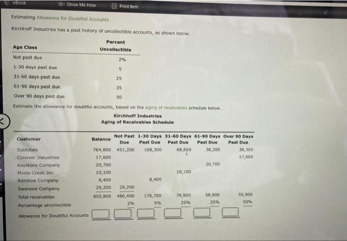 Ebook Show Me How Print Item Estimating Allowance For Doubtful Accounts Kirchhoff Industries Has A Past History Of Uncol 1