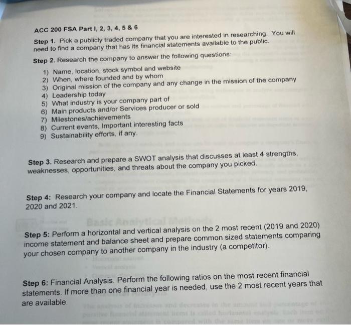 Acc 200 Fsa Part 1 2 3 4 5 6 Step 1 Pick A Publicly Traded Company That You Are Interested In Researching You Wi 1