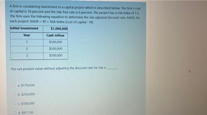 Afirm Is Considering Investment In A Capital Project Which Is Described Below The Firm S Cost Of Capital Is 18 Percent 1