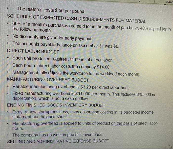 Okay Co A New Startup Business Is Preparing Their Budget For The First Quarter 2022 Ending March 31 Budgeted Sales O 4